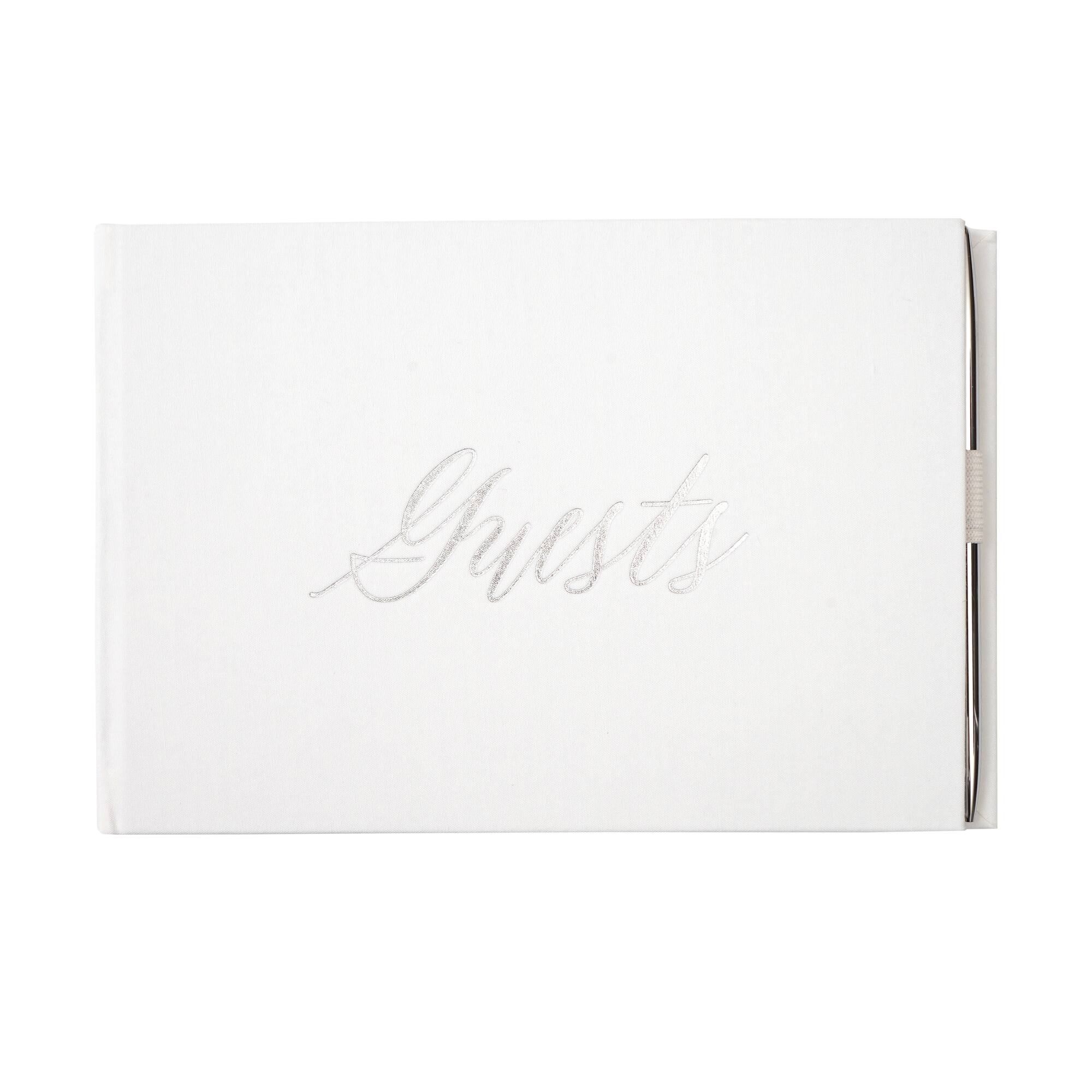White & Silver Guest Book & Pen Set by Celebrate It™
